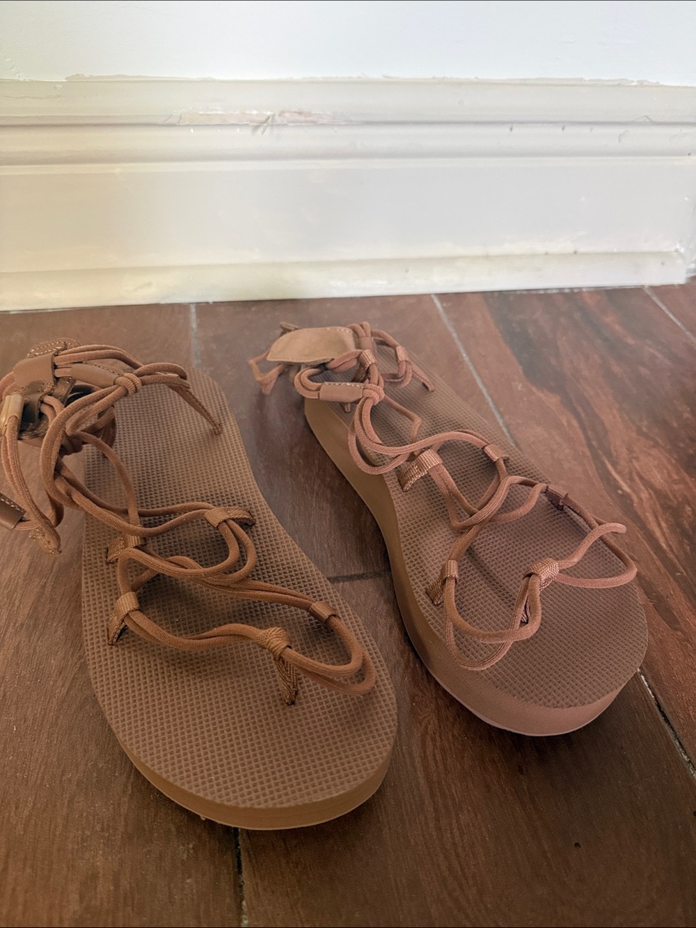 Teva Women's Strappy Lace-Up Sandals in Light Brown - Picture 2 of 8